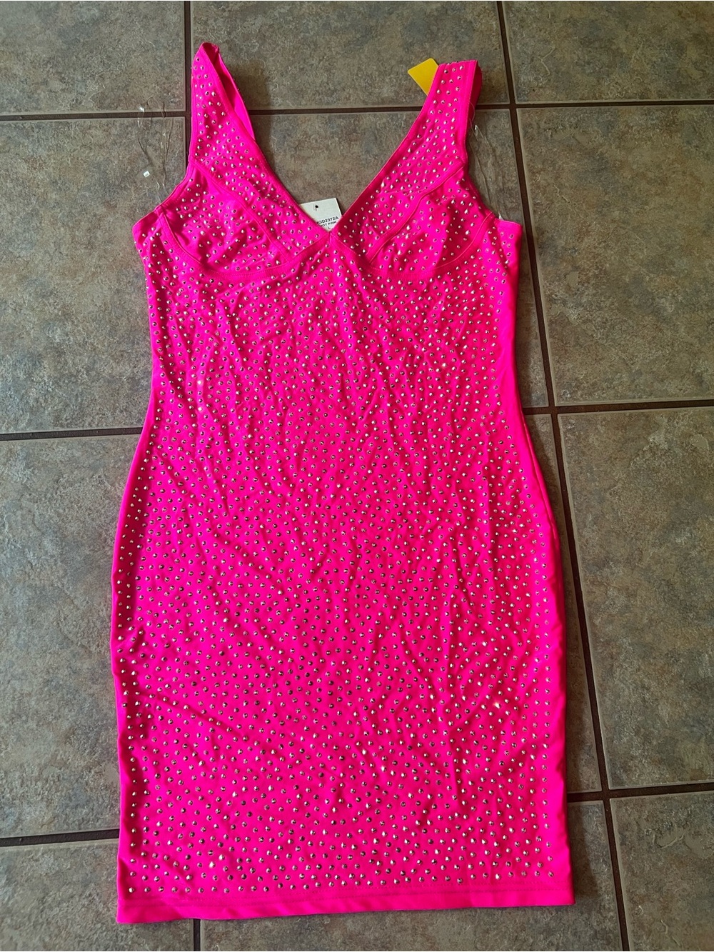 Hot & Delicious Neon Pink Studded V-Neck Mini Dress